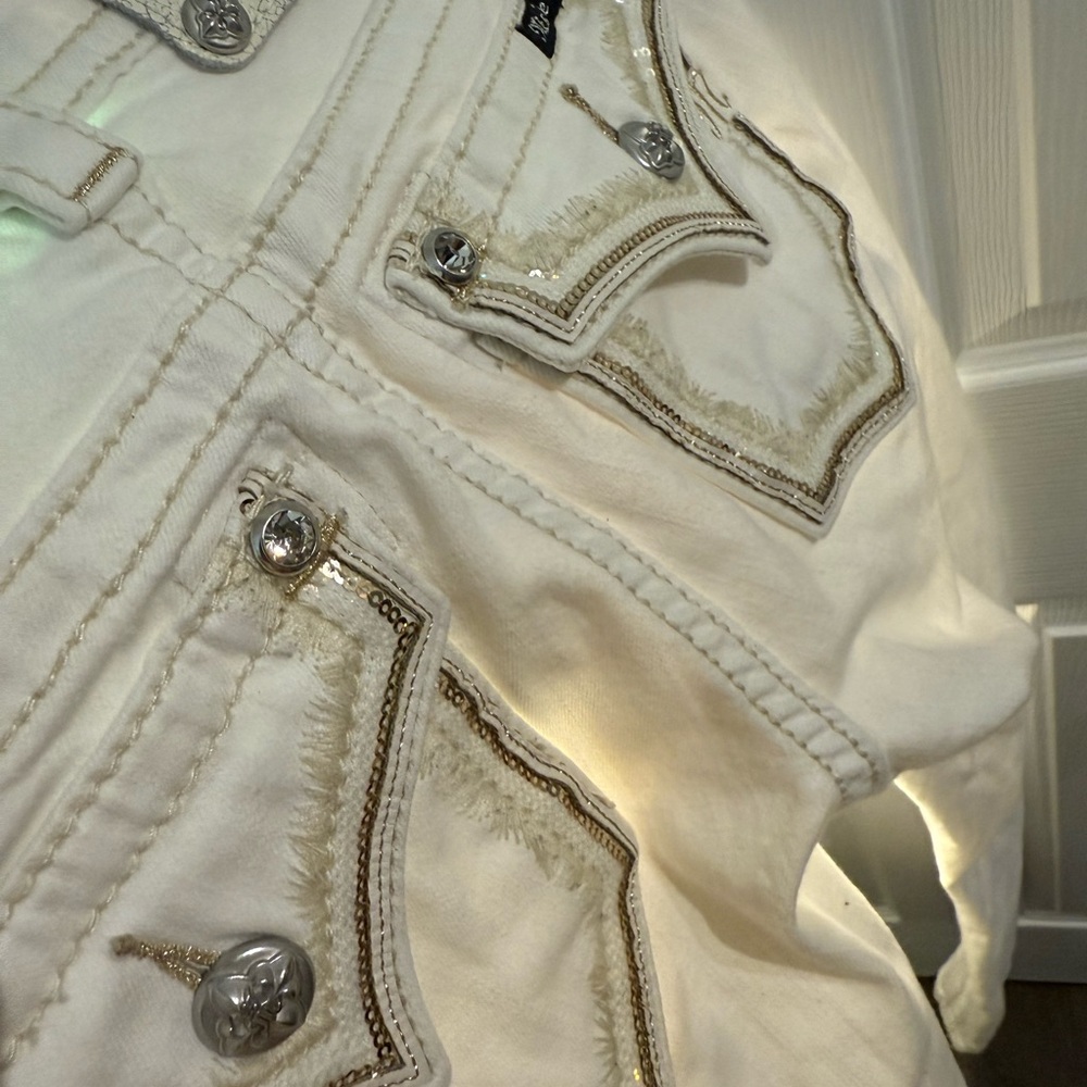 Miss Me White Denim Jacket with Silver Accents